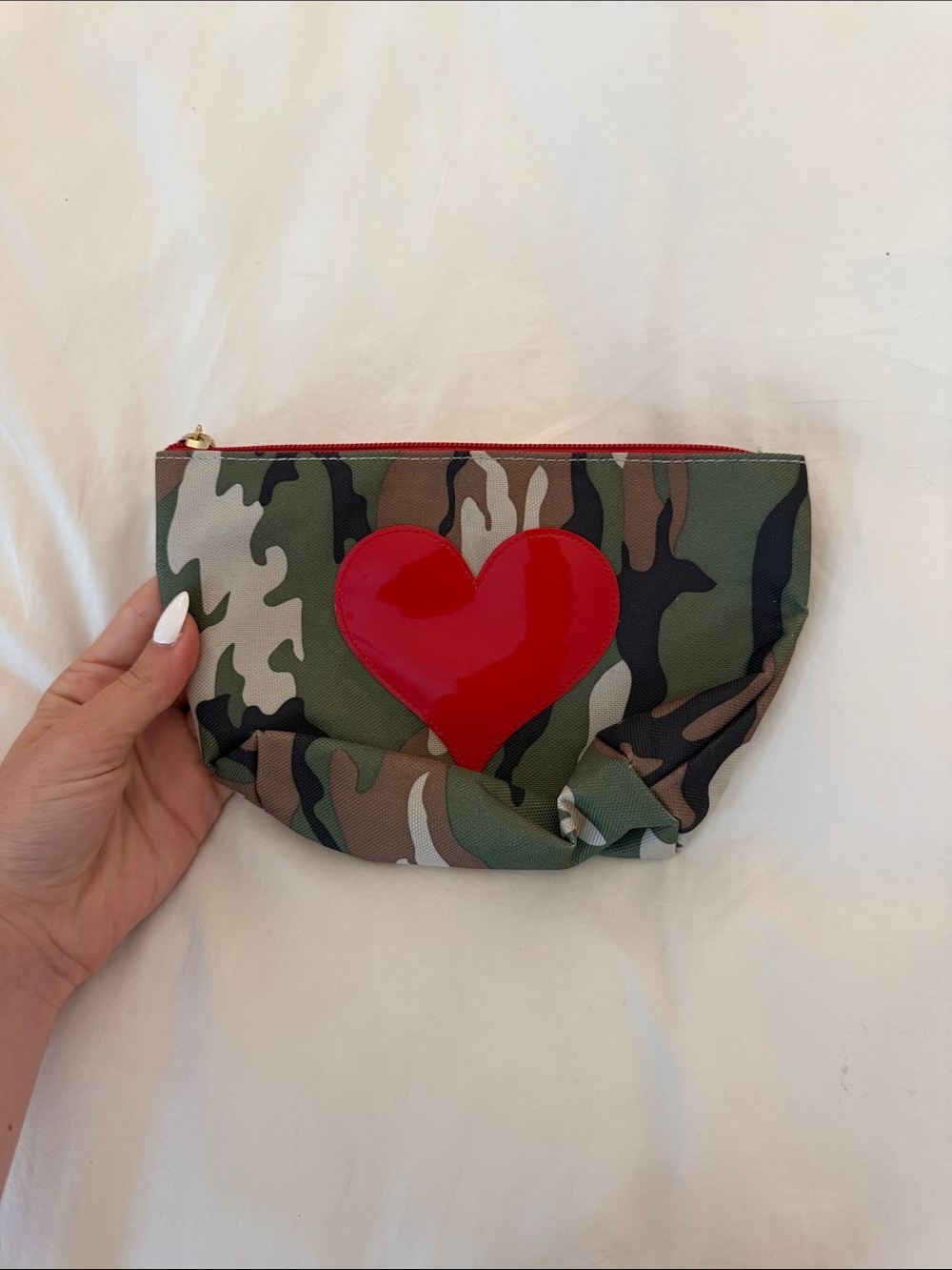 Lolo Camouflage Cosmetic Pouch with Red Heart Accent